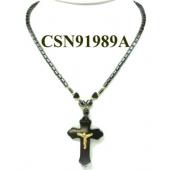 Hematite Cross Pendant Beads Stone Chain Choker Fashion Women Necklace